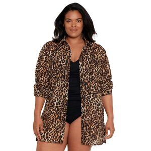 Lauren Ralph Lauren Leopard Print Swim Cover-Up Shirt Plus Size 1X NWT